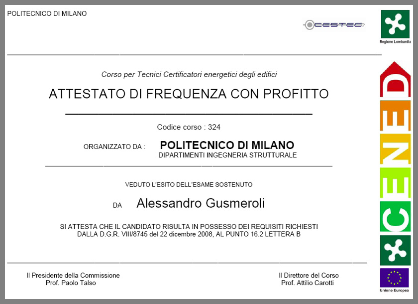 diploma certificatore energetico